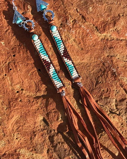 Long Buckskin Leather Earrings, Western Jewelry