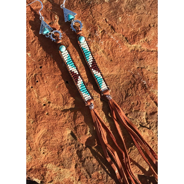 Long Buckskin Leather Earrings, Western Jewelry