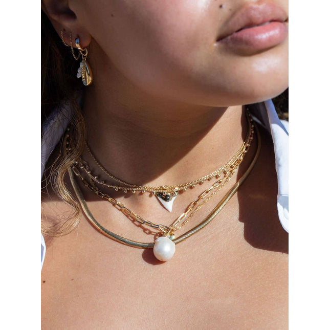 Gold Dipped White Shark Tooth Necklace - Mano Niho Kahi: 20 inches