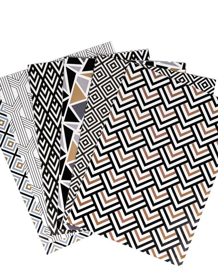 Wrapping Paper Sheet - 6 Different Black Gold, Geometric