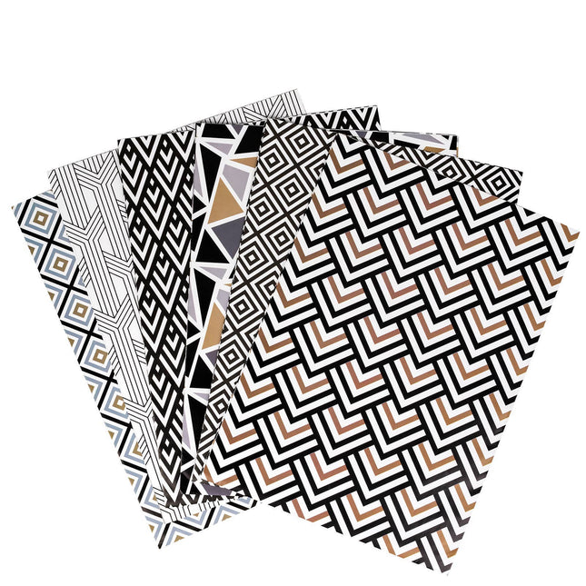 Wrapping Paper Sheet - 6 Different Black Gold, Geometric