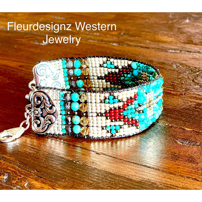 Sterling Silver & Turquoise Loomed Cuff ~ Shoshone