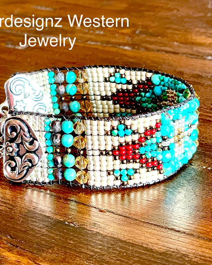 Sterling Silver & Turquoise Loomed Cuff ~ Shoshone