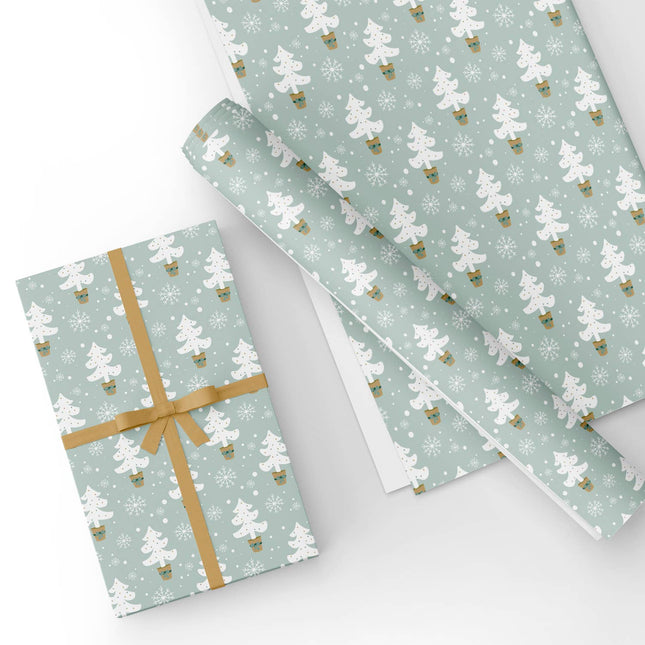 Custom Light Green Christmas Tree Wrapping Paper