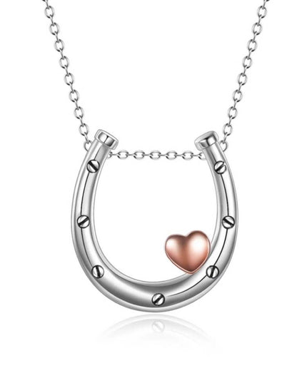 Sterling Silver Horseshoe Love Rose Gold Heart Necklace