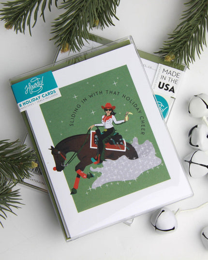Holiday Card - Box of 8-Reining Horse Cowgirl Christmas