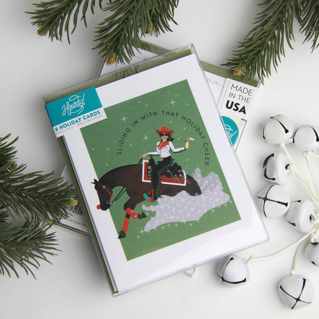 Holiday Card - Box of 8-Reining Horse Cowgirl Christmas
