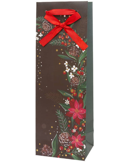 Black Christmas Floral Bottle Gift Bag