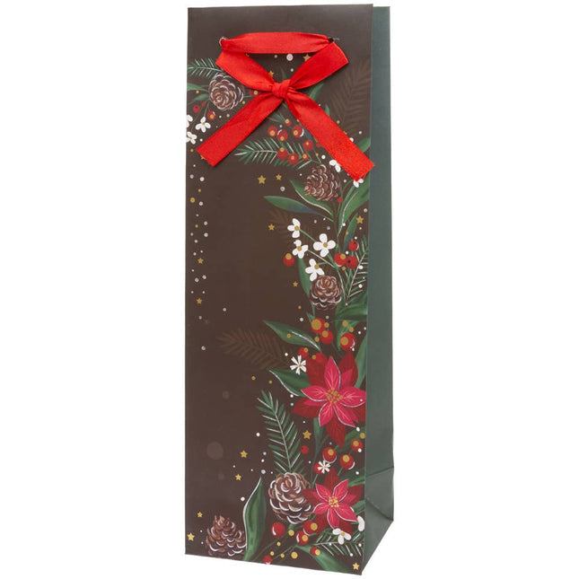 Black Christmas Floral Bottle Gift Bag