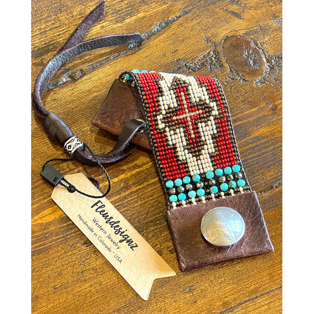 Western Beaded Leather Cuff Bracelet; Faith