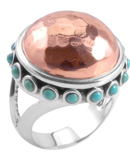 Mixed Metal and Turquoise Statement Ring: 7