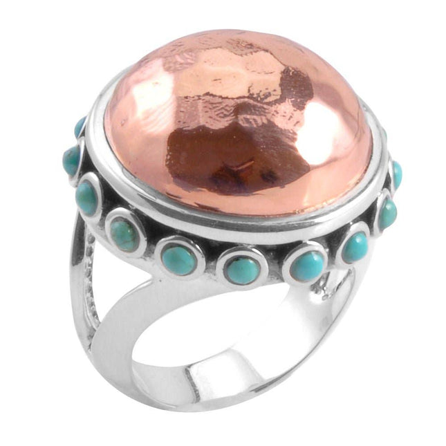 Mixed Metal and Turquoise Statement Ring: 7