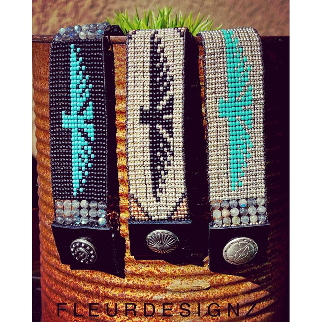 Leather Cuff Bracelet-Black background/Turquoise T-Bird