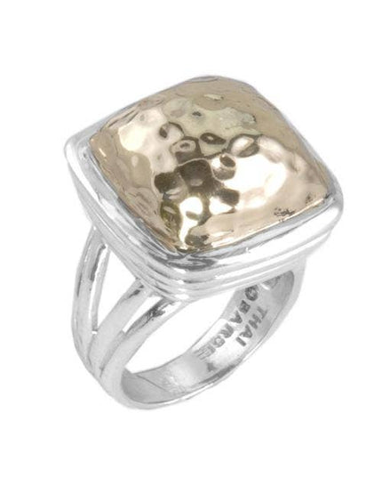 Hammered Bronze Square Dome Ring