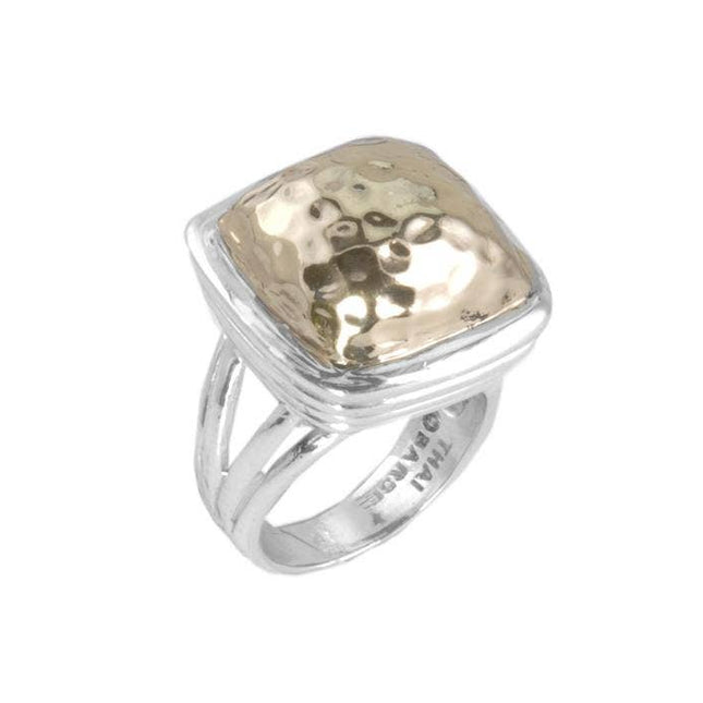 Hammered Bronze Square Dome Ring