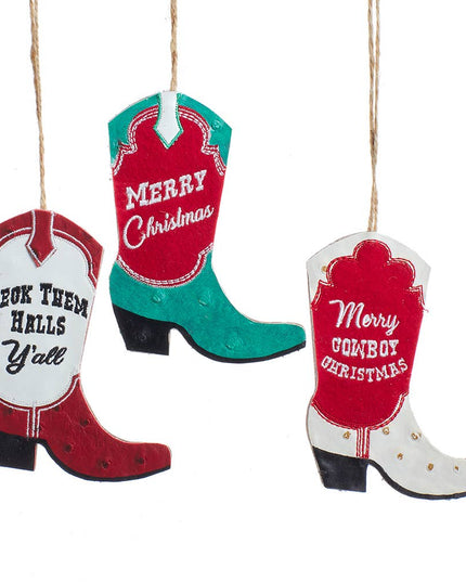 Ornament:: Wood and Leather Cowboy Boot (Asst)