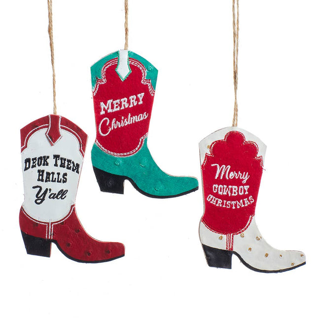 Ornament:: Wood and Leather Cowboy Boot (Asst)