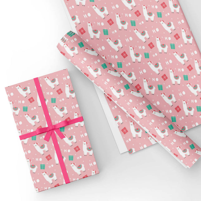Custom Pink Ho Alpaca Wrapping Paper