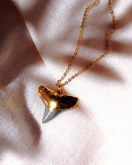 Black Gold Dipped Shark Tooth Necklace - Mano Niho Kahi Black: 18 Inches