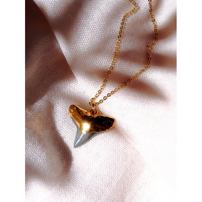 Black Gold Dipped Shark Tooth Necklace - Mano Niho Kahi Black: 18 Inches